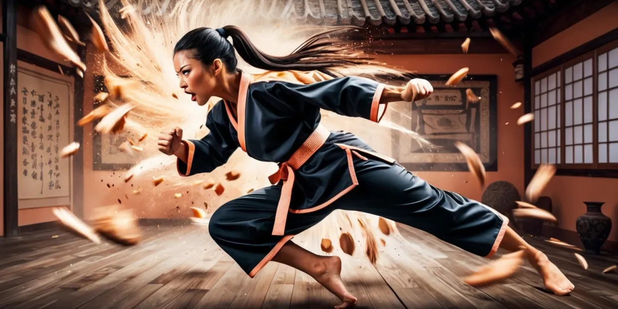 Peach Precision: A Martial Arts Maestro Unleashing Dynamic Mayhem