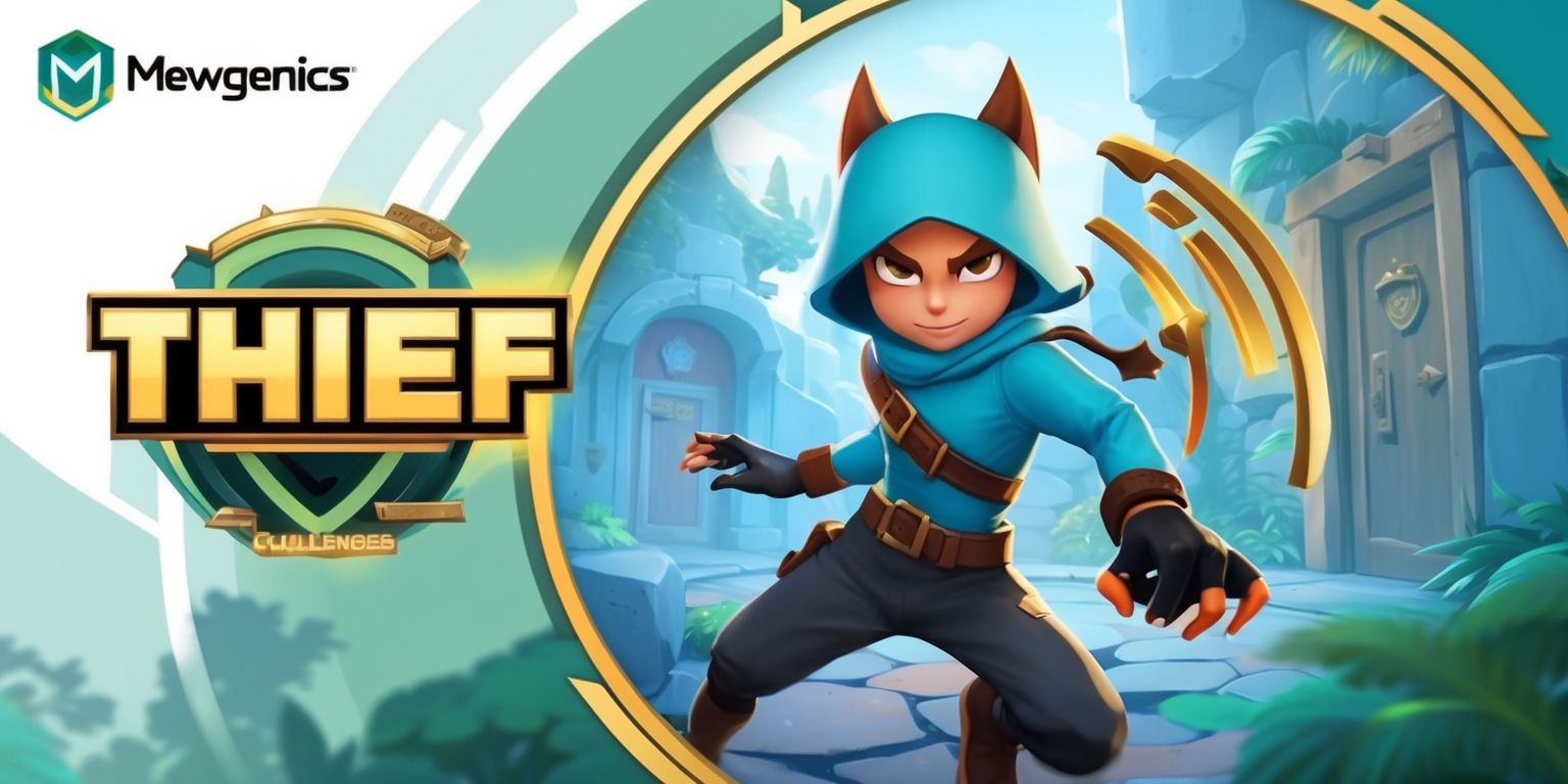 A detailed illustration of the Thief character class in the Mewgenics game, showcasing agility and tactical maneuvers, with a focal point on unlocking challenges, in a vibrant, fantastical setting, with the Thief character prominently displayed, demonstrating nimble movements and stealthy poses, surrounded by subtle hints of locked doors, hidden passages, and puzzle elements, with a color palette that blends soft blues and greens to convey a sense of mystery and cunning, and bold, golden accents to highlight the Thief's triumphant unlockings, with the Mewgenics game logo discreetly integrated in the top left corner, in a modern, sans-serif font, with a subtle glow effect to convey the game's futuristic and high-tech elements.