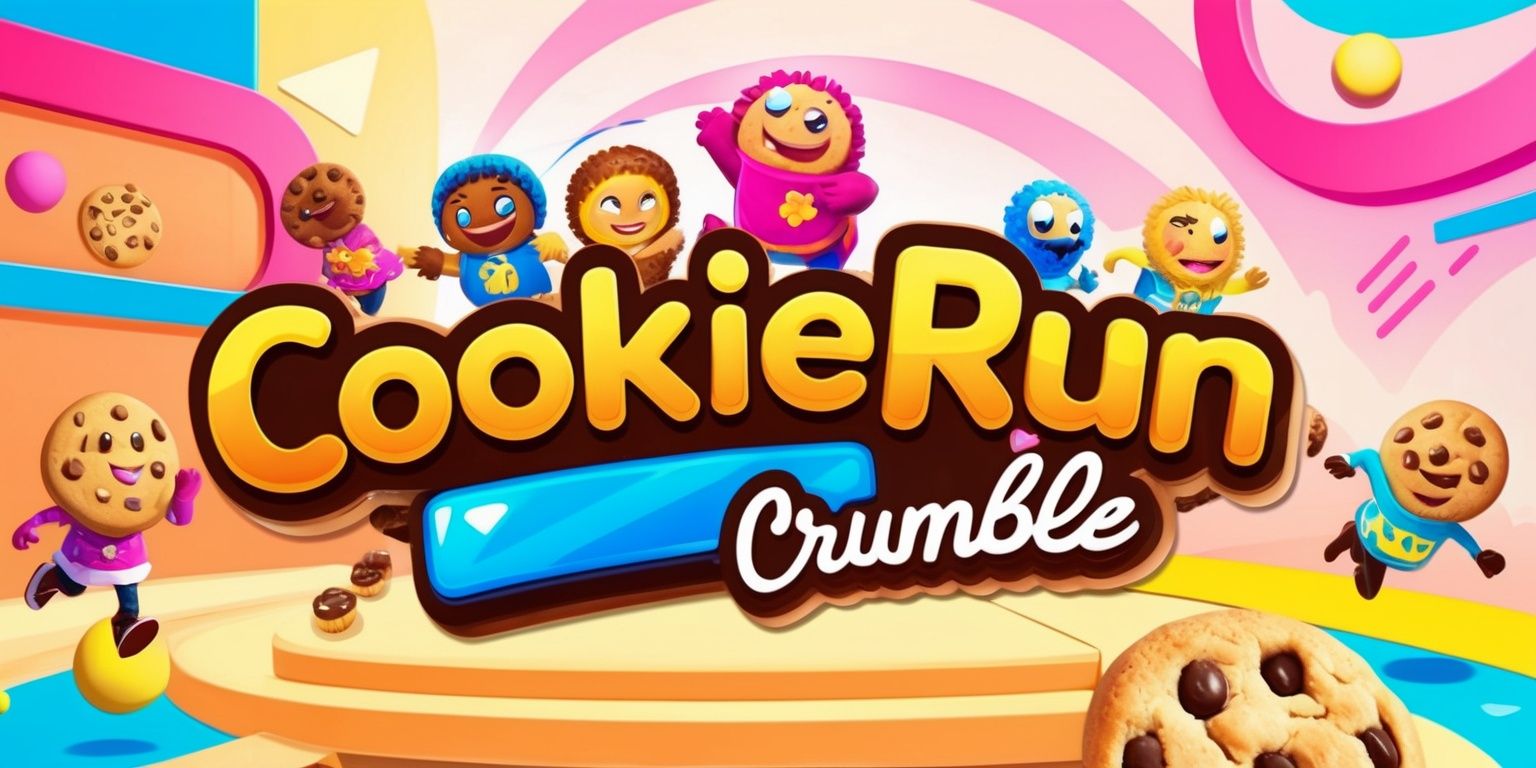 A vibrant and colorful digital illustration of the CookieRun Crumble game, featuring a variety of cookies with distinct facial features and vibrant outfits, set against a warm and inviting background with pastel colors and accents of bright pink, blue, and yellow, with bold lines and dynamic shapes, and a mix of 2D and 3D elements, including cookies in various poses and actions, such as running, jumping, and interacting with each other, with a clear and easy-to-read font displaying the game's title CookieRun Crumble in a curved line above the main scene, with a subtle gradient effect and a drop shadow to give it a sense of depth and dimension.