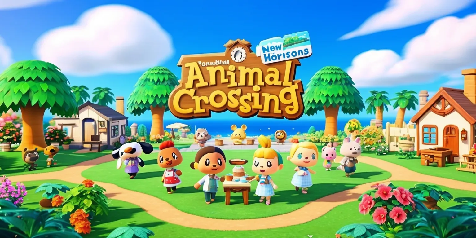A vibrant and colorful digital illustration of the Animal Crossing: New Horizons game, showcasing a serene island landscape with lush green trees, bright blue skies, and a variety of adorable characters, including Tom Nook, Isabelle, and other beloved villagers, each with distinct facial features and expressive personalities, surrounded by beautifully designed homes, gardens, and furniture, with a mix of warm and cool colors, and a shallow depth of field to emphasize the main characters, set against a stunning sunset backdrop with fluffy white clouds and a few palm trees swaying gently in the breeze.